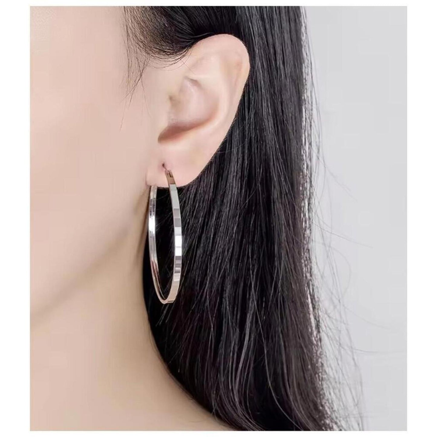 Faceted hoop earrings - silver - 2"