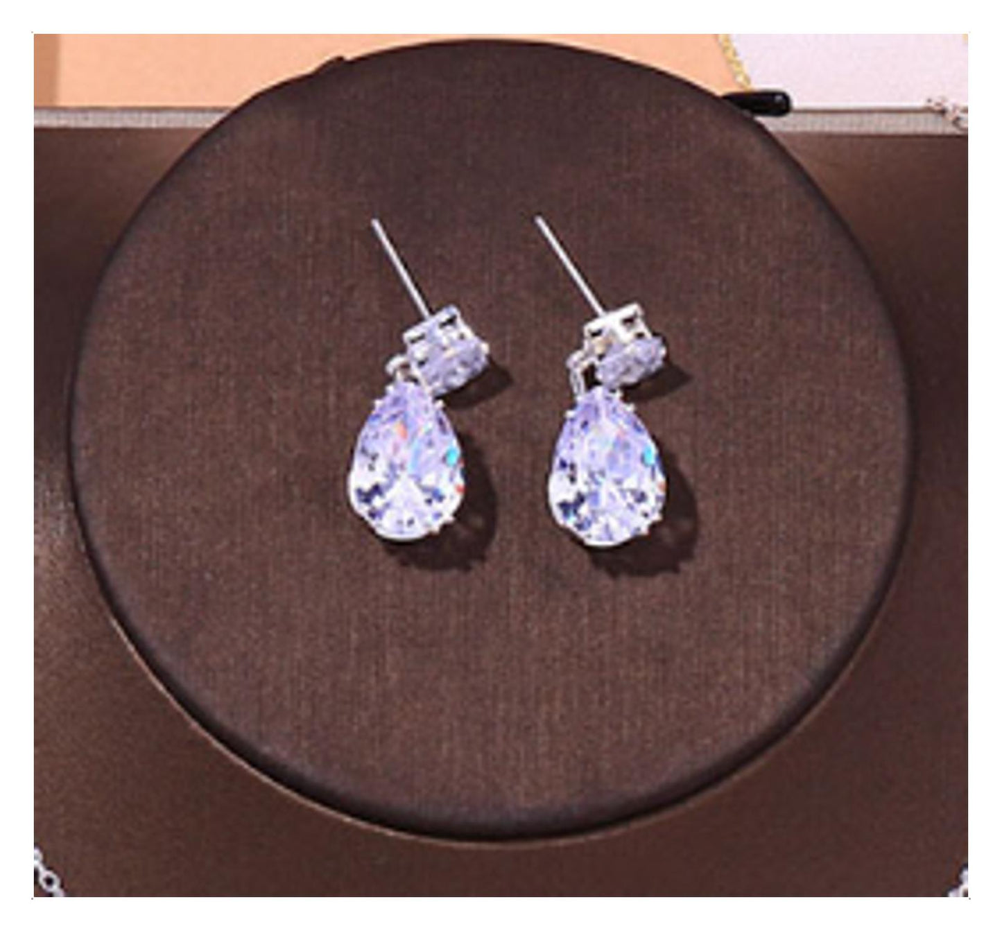 Pear Shaped Drop Earrings - Silver - CZs - 1.5"