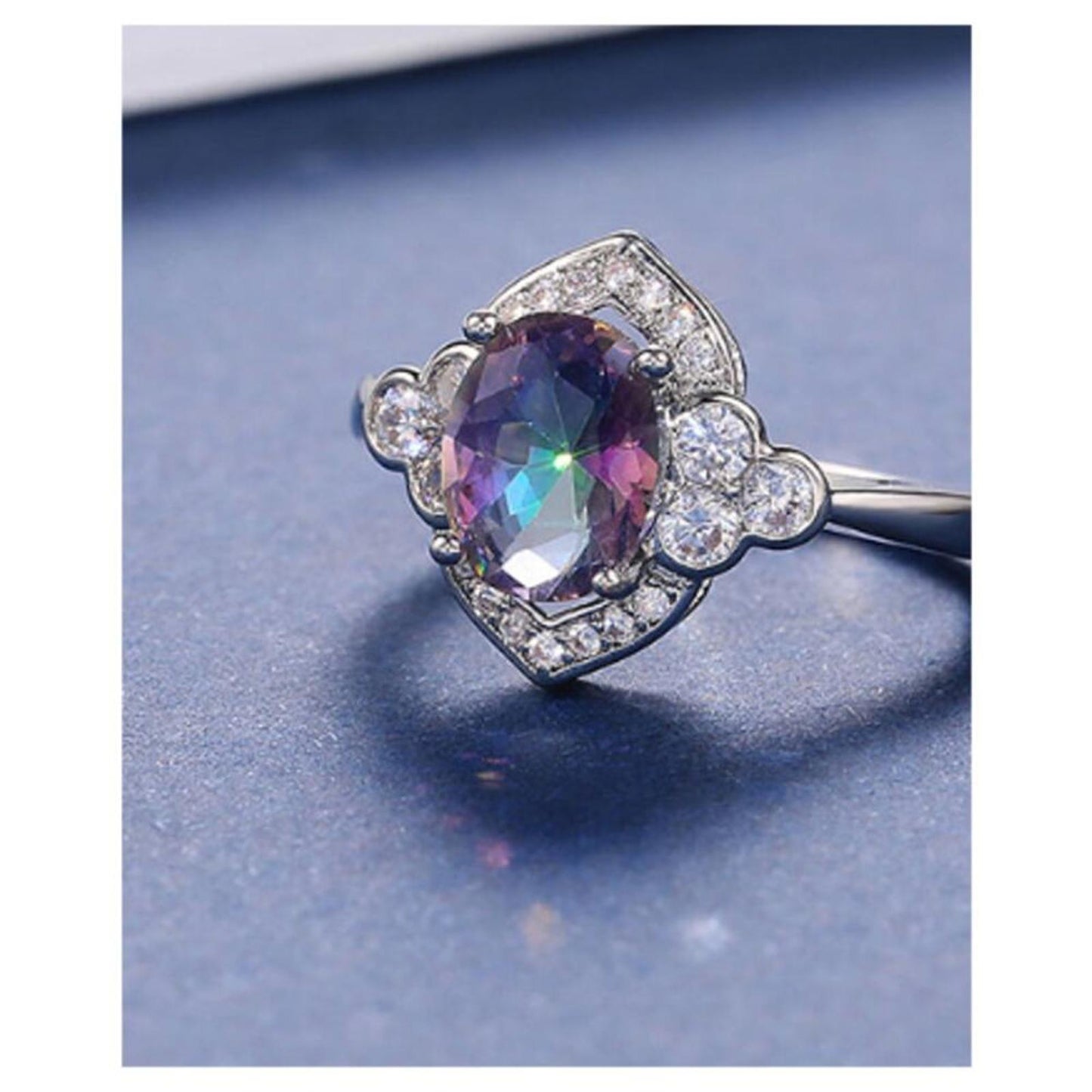 Rainbow ring - Silver - CZs - Size 10.