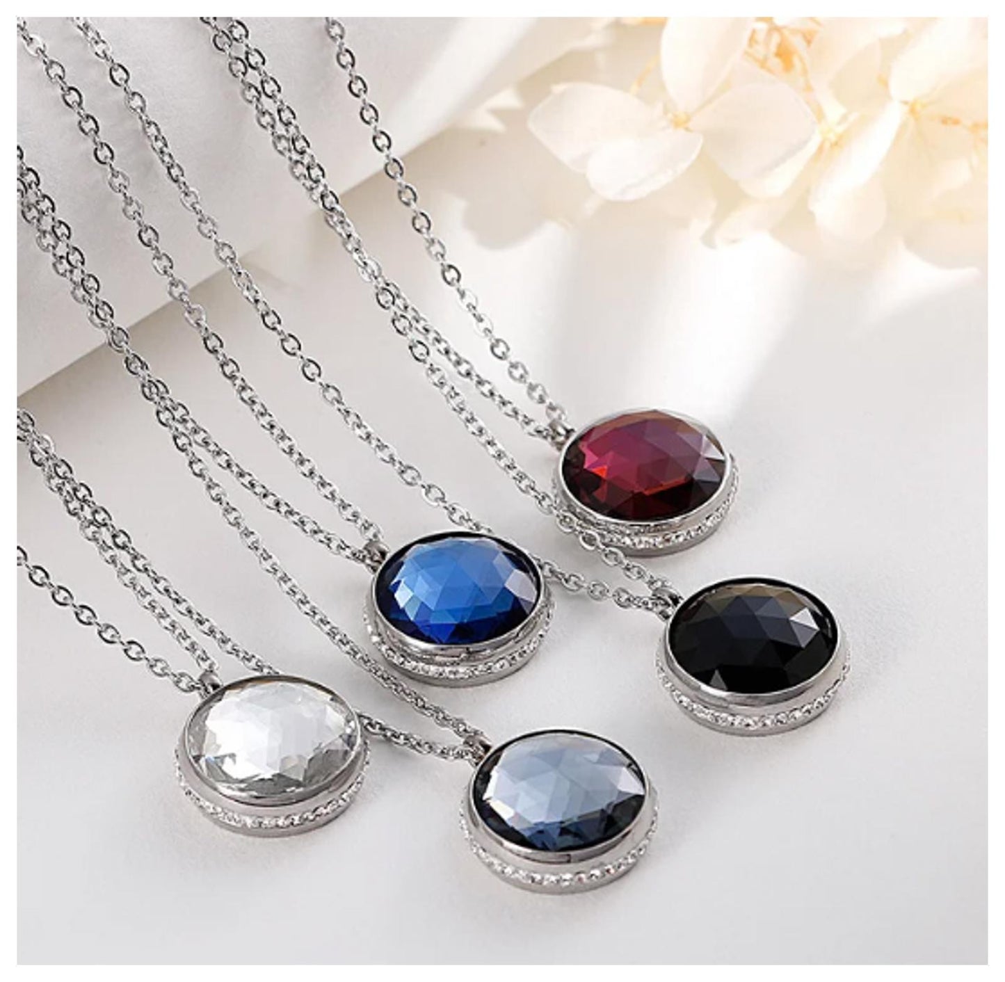 Gray round - Necklace/Earring set - Silver - CZs - 18"