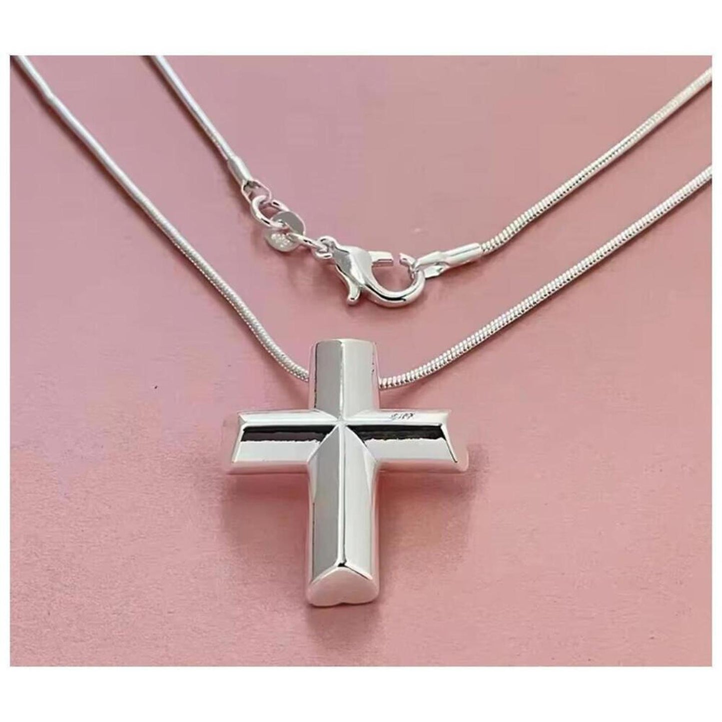 Bold cross pendant necklave - silver - 20"