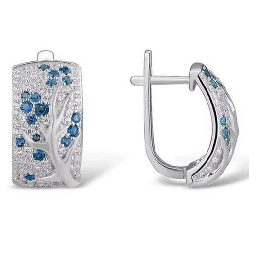 Blue cherry blossom earrings - silver - CZs
