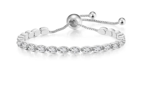 Oval tennis - Bracelet - Silver - CZs - 3mm - adustable