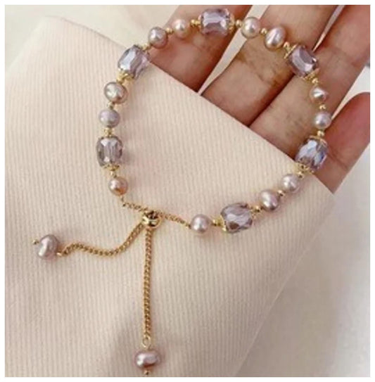 Purple and pink freshwater pearl - Bracelet - Gold - 6.5-8"