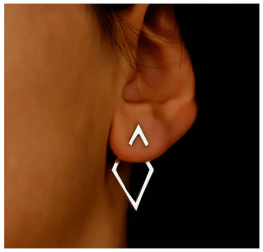 Front-and-Back diamond shaped - Earrings - Silver - 2.3cm
