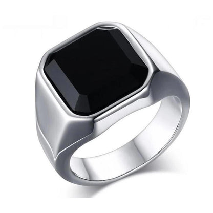 Black signet ring - silver - stone -size 11.