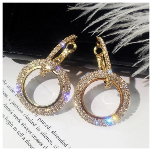 Double O drop - Earrings - Gold - CZs - 1.75"