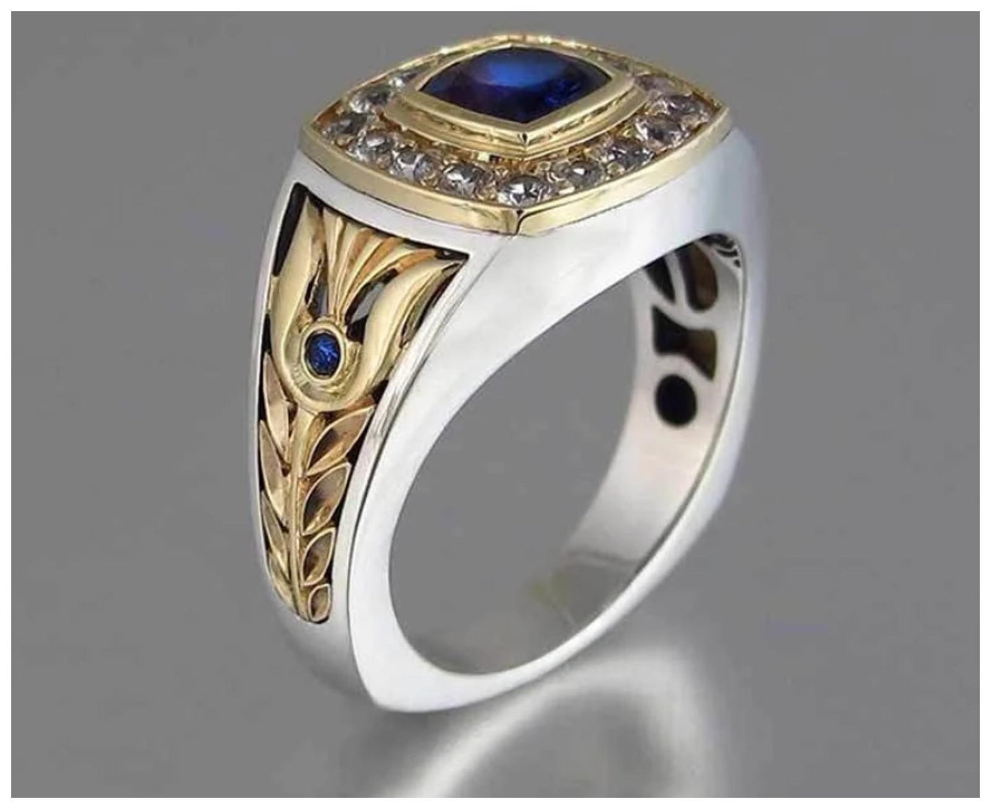 Blue Two Tone - Ring - Gold and Silver - CZs -  size 10