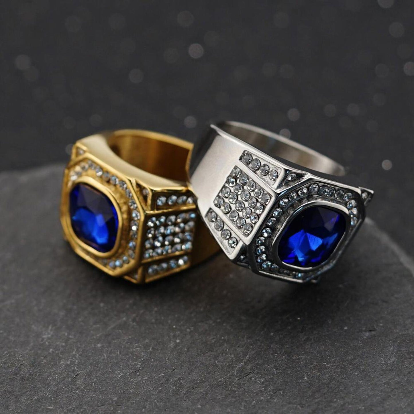 Blue bling RING - Silver - CZs- size 12