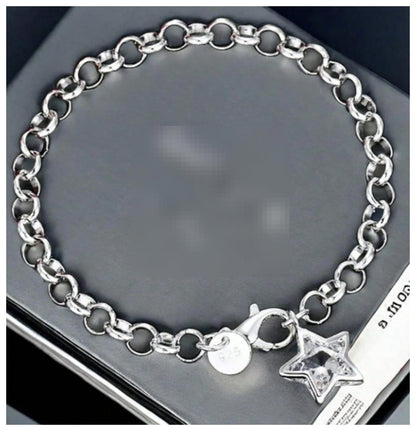 Star charm chain - Bracelet - Silver - CZs - 8"