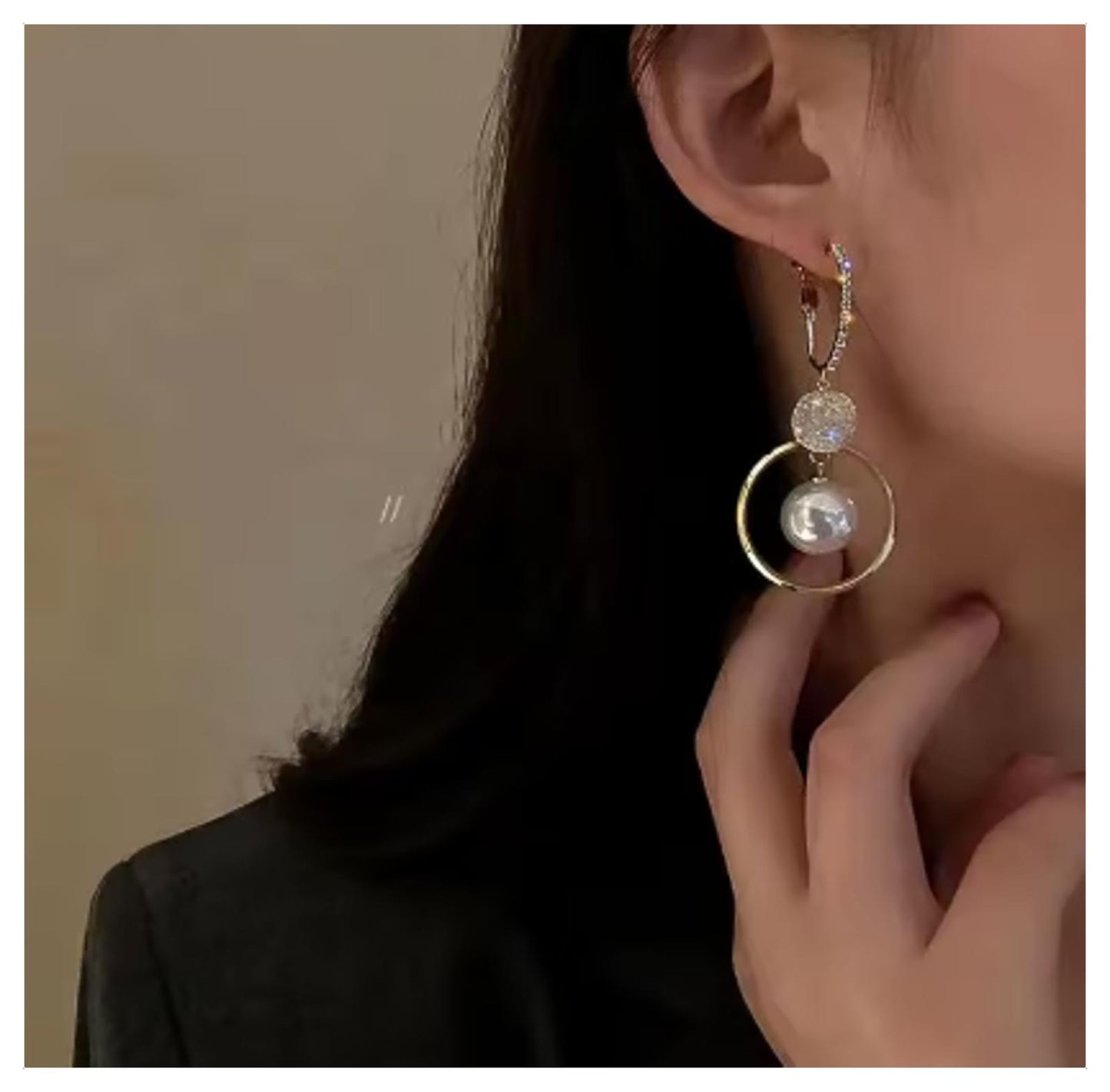 Pearl and bling - Color - Earrings - Gold - CZs - 2"