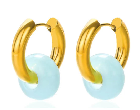 Natural Amazonite earrings - Gold - 26mm