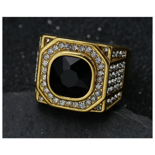 Black Bling Ring- Gold- size 13