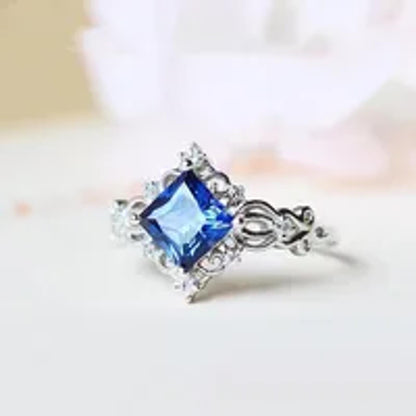Blue vintage style - Ring - Silver - CZs - Size 6