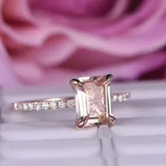 Champagne rectangle - Ring - Rose Gold - CZs - Size 6.5