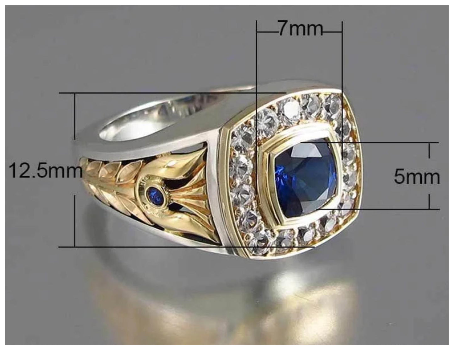 Blue Two Tone - Ring - Gold and Silver - CZs -  9
