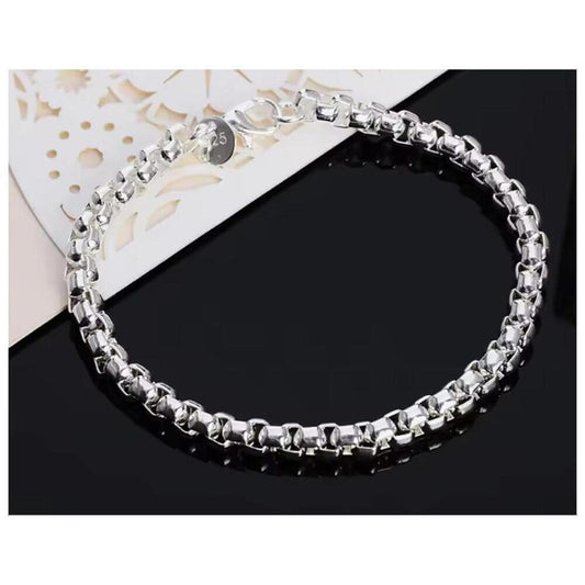 Round box chain bracelet - silver - 4mm, 8".