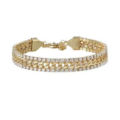 Chain and Tennis - Bracelet - Gold - CZs - 6.5 - 8.5"
