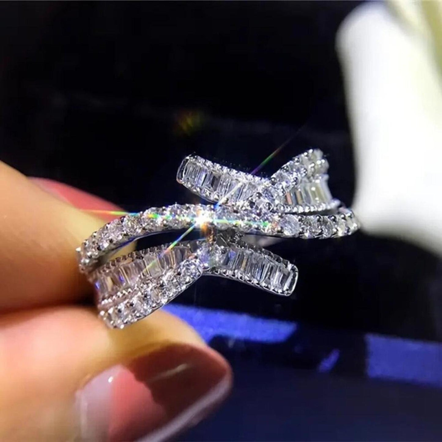 Bypass band RING - Silver - CZs - size 6