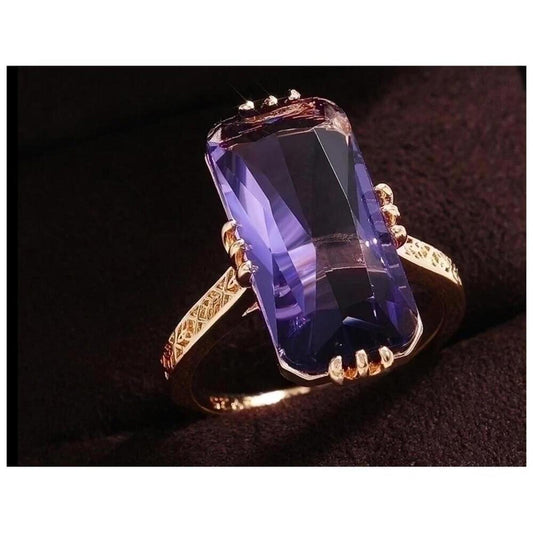 Purple rectangle ring - 18K gold plated - CZ - size 9.