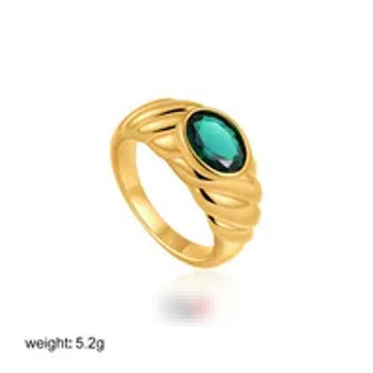 Green Oval wave - Ring - Gold - CZs - Size 7