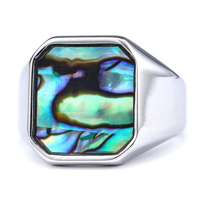 Blue and green abalone shell  RING - Silver - size 10