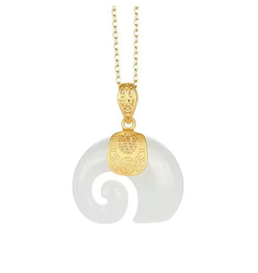 Natural white jade - Necklace - Gold - 18"