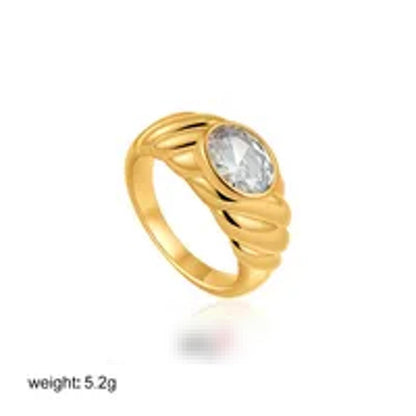 Oval wave - Ring - Gold - CZs - Size 6