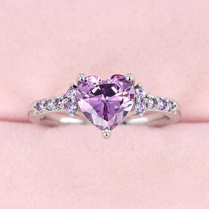 Purple heart RING - Silver - CZs - size 7