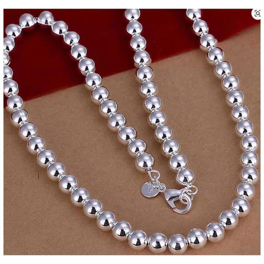 Beaded chain necklace - silver - 6mm, 20".