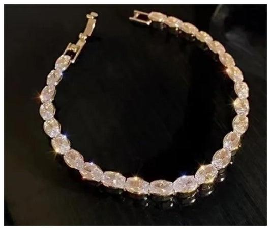 Oval tennis - Bracelet - Gold - CZs - 7"