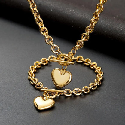 Heart charm toggle chain - Necklace/Bracelet set - Gold - 20" / 7"