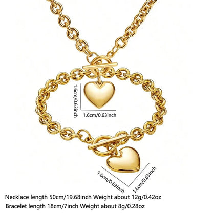 Heart charm toggle chain - Necklace/Bracelet set - Gold - 20" / 7"