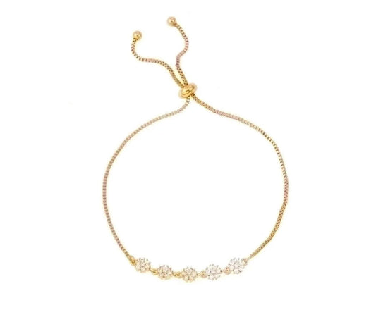 Adjustable flower  - Bracelet - Gold - CZs - 6.5-8.5"