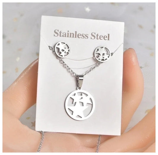 Stars circle - Necklace/Earring set - Stainless Steel - 18"