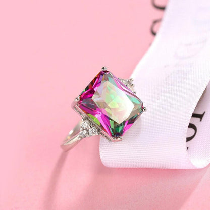 Rainbow radiant cut RING - Silver - CZs - size 6