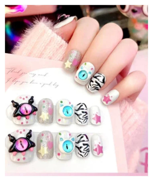 24 pcs short monster press on nails