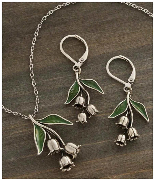Lily of the Valley - Necklace/Earring set - Silver - 18"