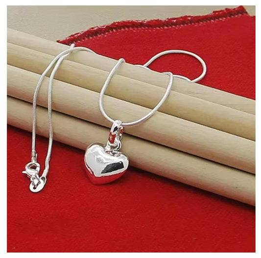 Puff heart pendant - Necklace - Silver - 18"