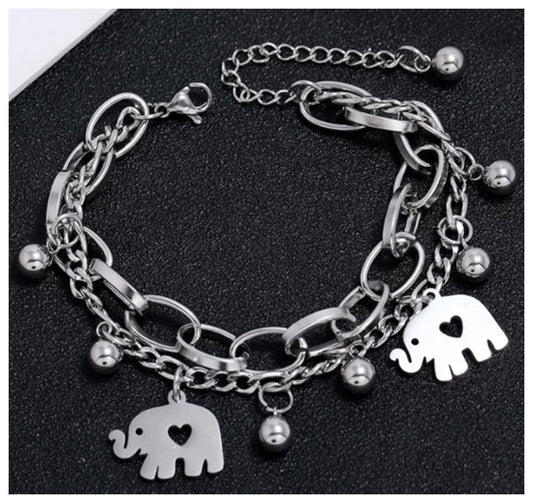 Double chain elephant - Bracelet - Stainless steel - 6.5-8"