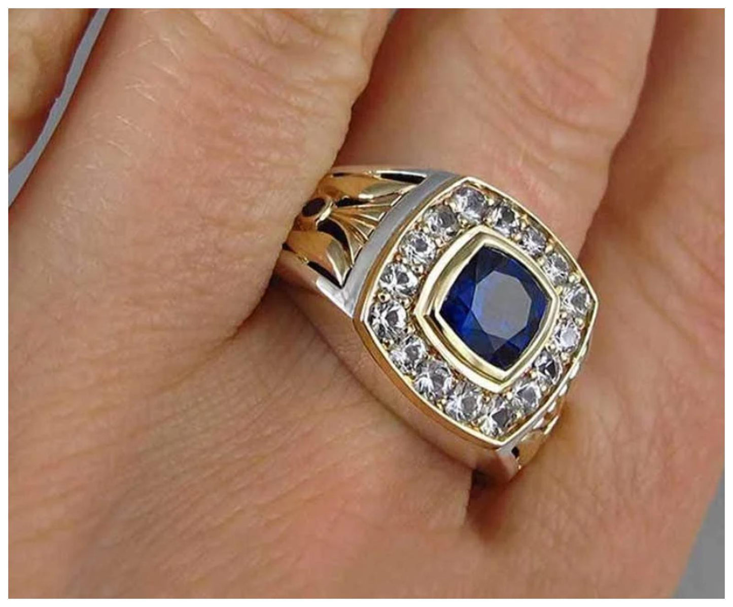 Blue Two Tone - Ring - Gold and Silver - CZs -  9