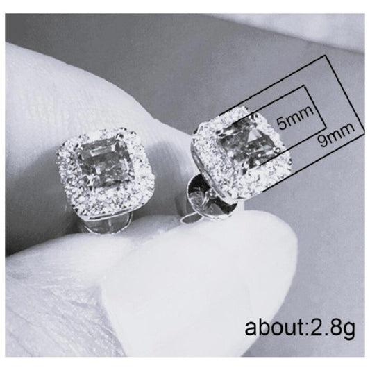 Blue Square halo Studs - silver - CZs - 9mm