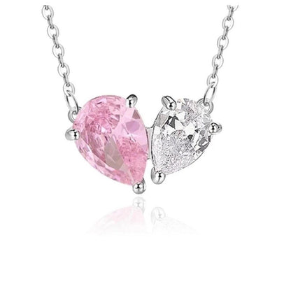 Pink and White Teardrop Set - Silver - 16-18" Necklace & Earrings