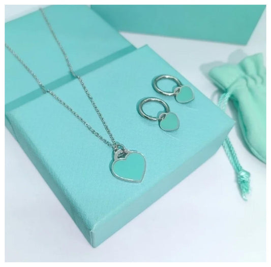Teal blue - Necklace/Earring set - Silver - 18"