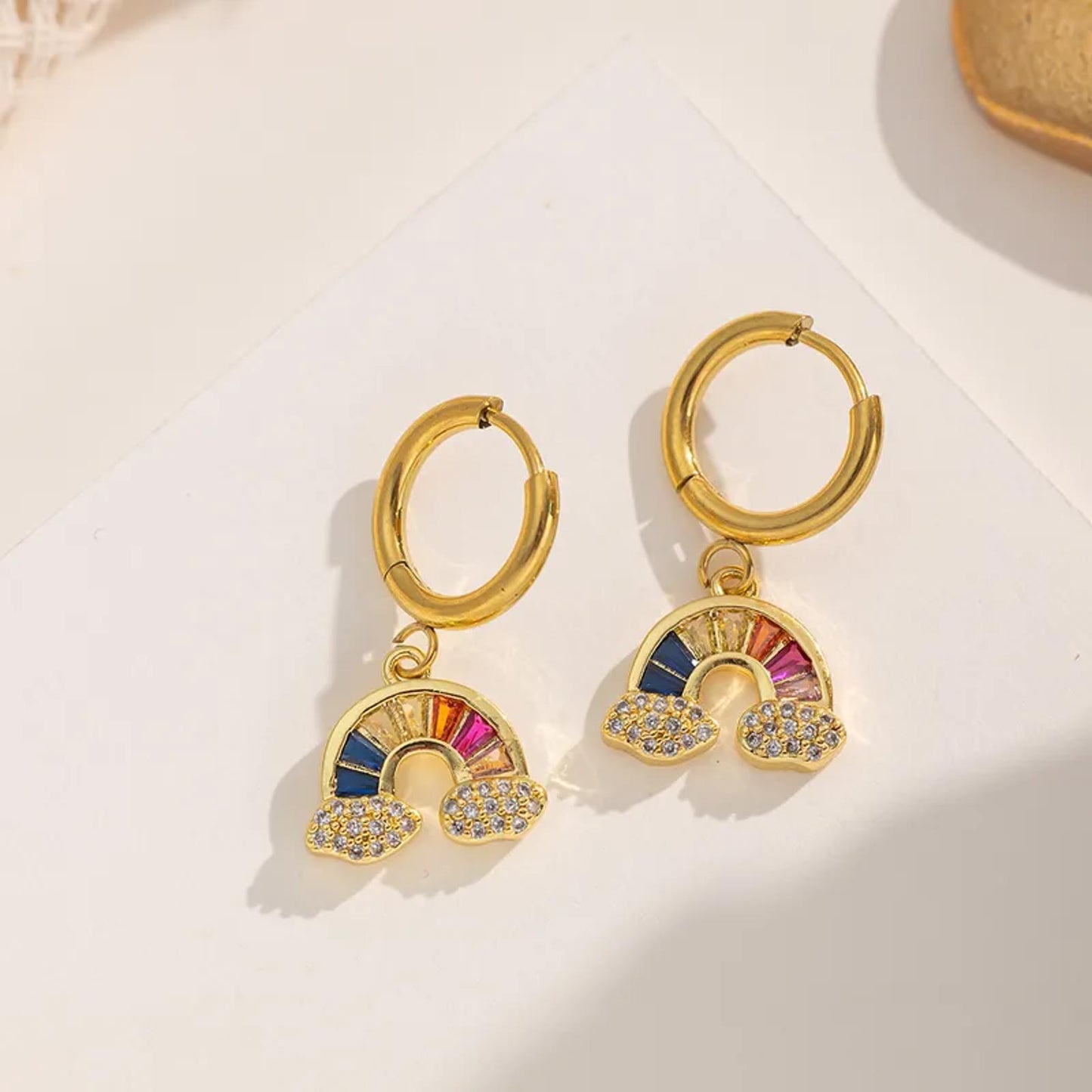 Rainbow cloud - Necklace/Earring set - Gold - CZs - 18"