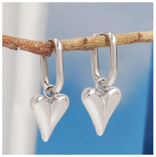 Heart dangle - Earrings - Silver - 1.6cm