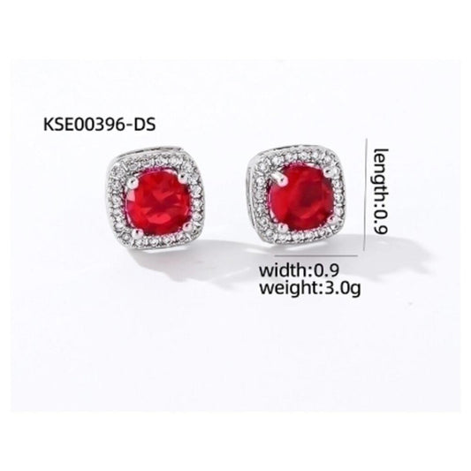 Red Square thin halo Studs - silver - CZs - .9cm