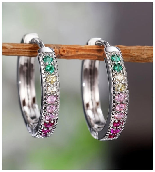 Multicolor hoops - Earrings - Silver - CZs - 1.8cm
