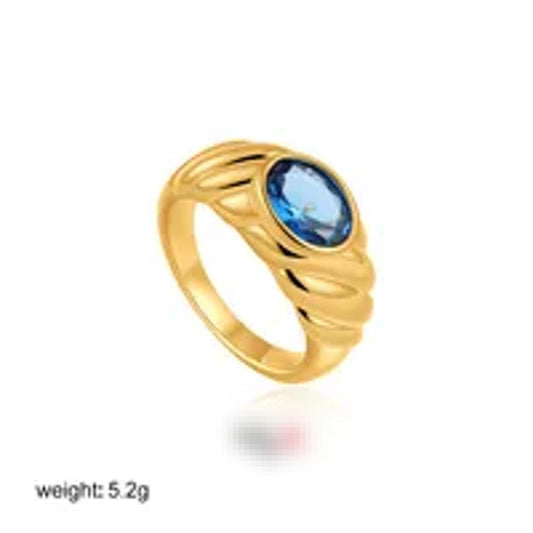 Blue Oval wave - Ring - Gold - CZs - Size 8