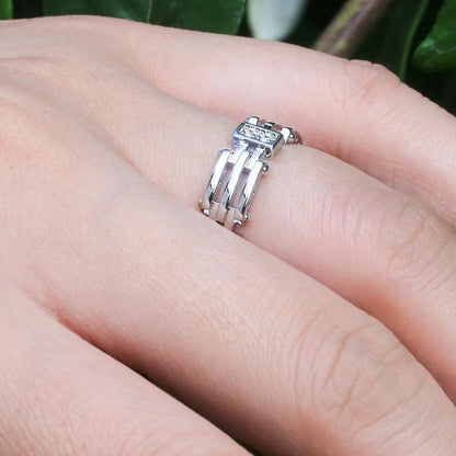 Interlocking band RING with accents - Silver - CZs- size 8